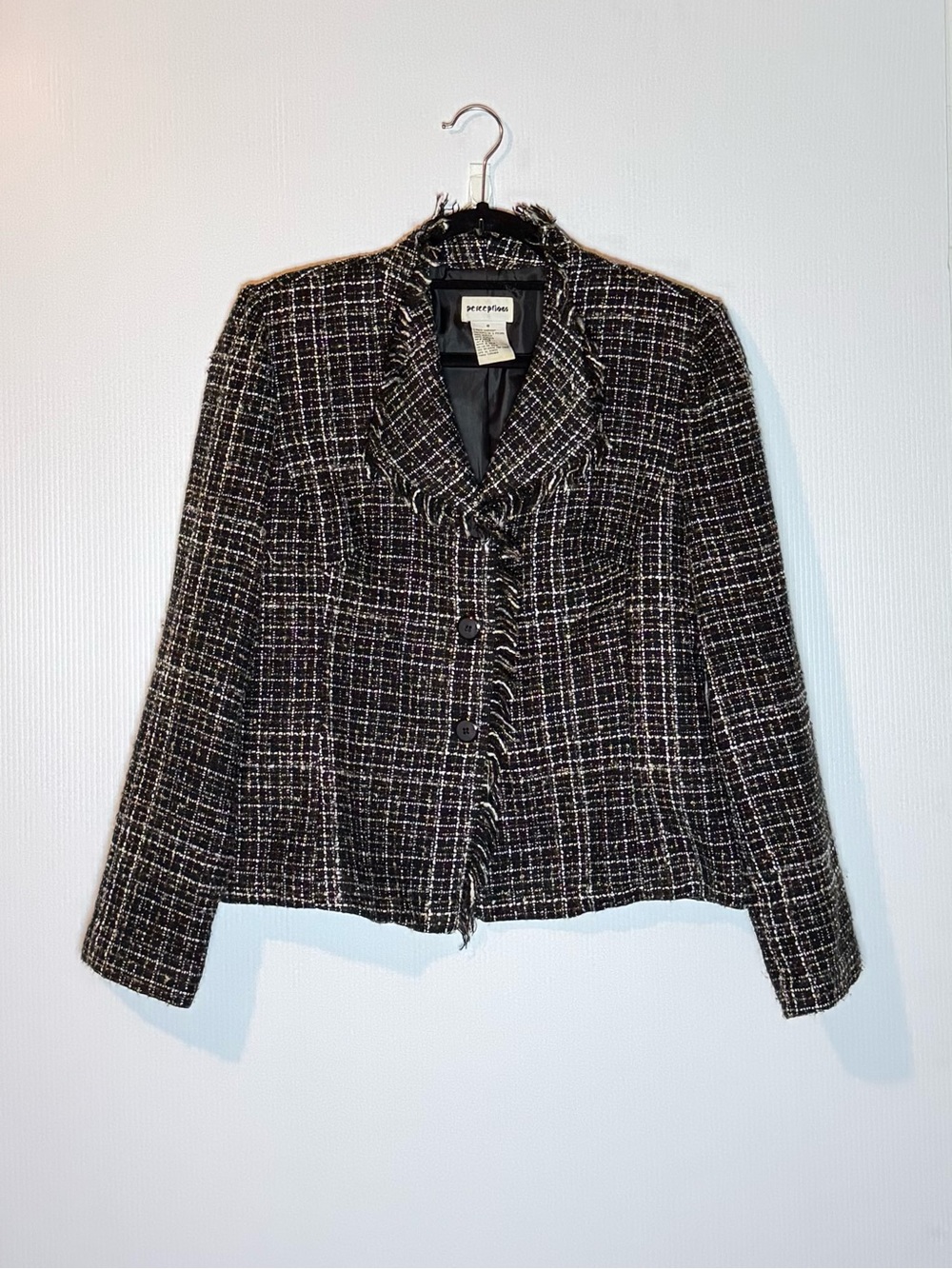Perceptions Womens Vintage Tweed Boucle Button Front Blazer 8 Academia Statement